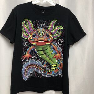 Codigo Cotton Axolotl Men's Large Vibrant Short Sleeve Black T-Shirt Tee